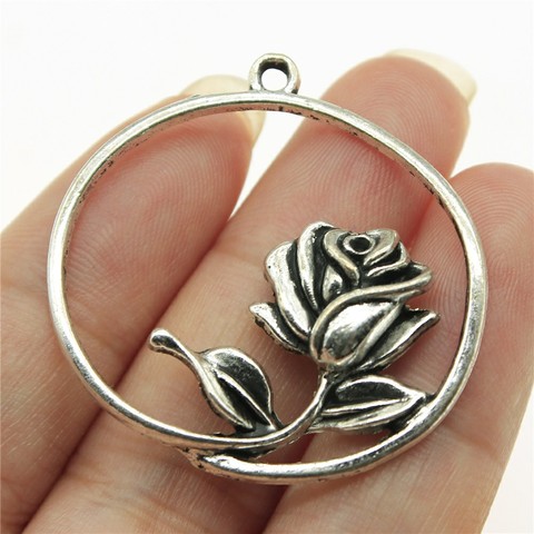 WYSIWYG 4pcs/lot Charms Rose Flower 36x33mm Antique Making Pendant Vintage Tibetan Silver Color DIY Handmade Jewelry ► Photo 1/1