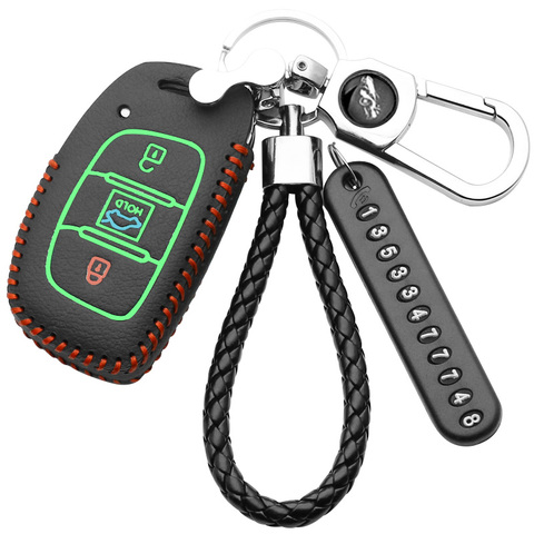 New Top Layer Leather Car Key Cover Case For Hyundai Tucson Sonata Santa Fe Creta ix25 ix35 i10 i20 i30 i40 Verna Mistra Elantra ► Photo 1/6