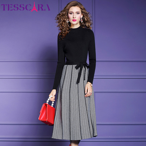 TESSCARA Women Autumn & Winter Elegant Sweater Dress Female Designer Office Party Robe High Quality Celebrity-inspired Vestidos ► Photo 1/5
