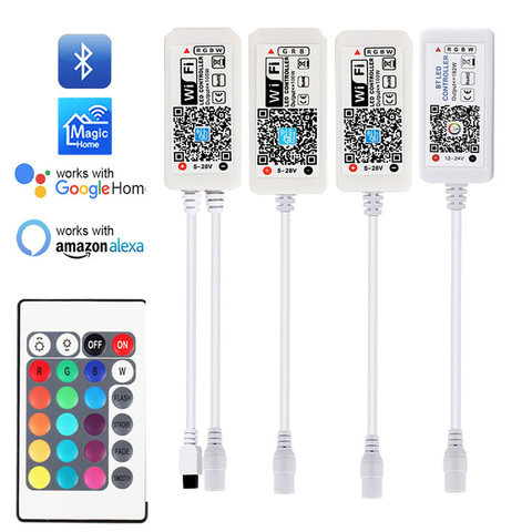 5V 12V 24V LED Strip Bluetooth / WIFI RGB / RGBW Controller Android IOS APP Amazon Alexa Google Magic Home IR Control ► Photo 1/6