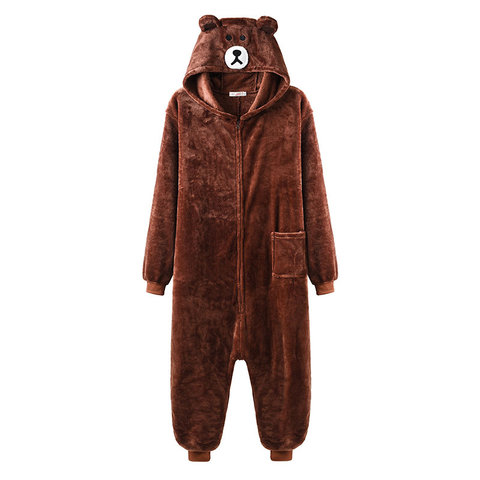 Bear Kigurumis Zipper Model Animal Onesie Women Men Adult Couple Funny Jumpsuit Flannel Warm Soft Cartoon Winter Sleepwear ► Photo 1/6