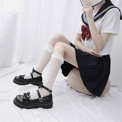 Buy Online College Girls Retro Lolita Shoes Lovelive Lovely Lace Up Bowknot Student Jk Anime Japanese Party Wear Pu Leather Cosplay Shoes Alitools