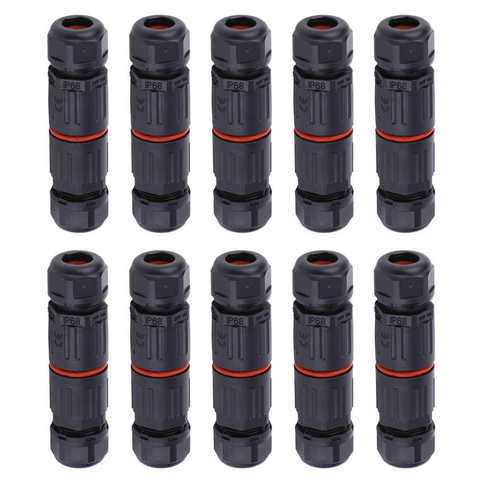 10PCS IP68 Waterproof Straight Connector Electrical Wire Cable 3Pin Connector Outdoor Plug Socket ► Photo 1/6