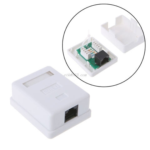 Cat6 RJ45 8P8C Wall Coupler Jack Adapter UTP Unshielded Single Port Desktop Mount Box White ► Photo 1/6