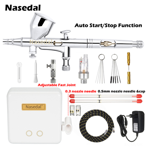 Nasedal NT-24W  0.2mm Dual-Action Auto-Stop Airbrush Compressor 9cc 0.3mm 0.5mm Spray Gun for Model Makeup Nail Art Cake Car ► Photo 1/6