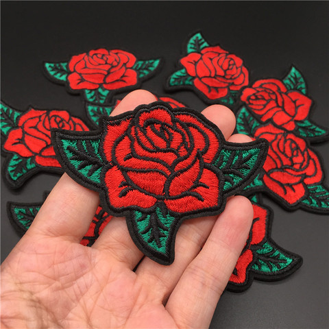 1PCS Rose Size: 6.1x6.0cm Iron on Patch for clothes Embroidery Badge Diy Sewing on Sticker Flower Applique Stripe for Clothing ► Photo 1/6