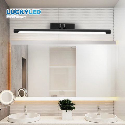 LUCKYLED Modern Mirror Light Bathroom Wall Lamp Loft 8W 12W 90-260V Wall Mounted Waterproof Sconce Vanity Light Black Shell ► Photo 1/6