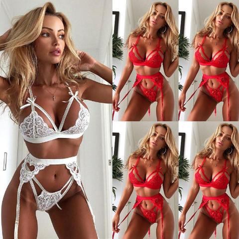 Newest Hot Women Sexy Lace Lingerie Bra set Transparent Underwear Babydoll Nightwear Erotic Pajamas Set ► Photo 1/6