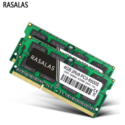 Rasalas DDR3 4G 8G RAM Memory Laptop 8500 10600 12800MHz SODIMM 1.5V Notebook Memoria RAM 1066 1333 1600O перативная Nамять ► Photo 1/6