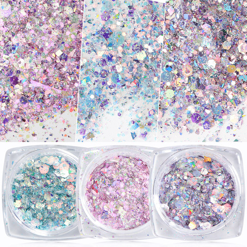 1 Box Nail Mermaid Glitter Flakes Sparkly 3D Hexagon Colorful Sequins Spangles Polish Manicure Nails Art Decorations TRDJ01-12 ► Photo 1/6