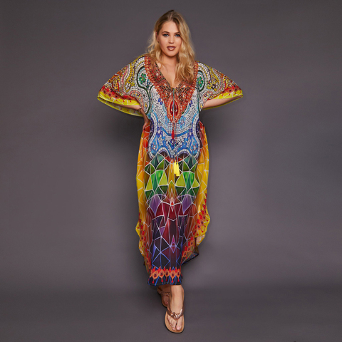 2022 Quick-drying Bohemian Printed Tassel Summer Beach Maxi Dress Cotton Tunic Women Plus Size Beachwear SwimSuit Cover Up Q999 ► Photo 1/6