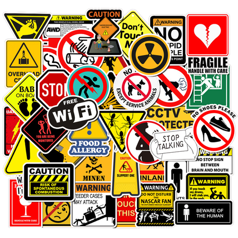 50 PCS Warning Stickers Danger Banning Signs Reminder Waterproof Notebook Decal Motorcycle Luggage Snowboard Laptop Stickers ► Photo 1/6