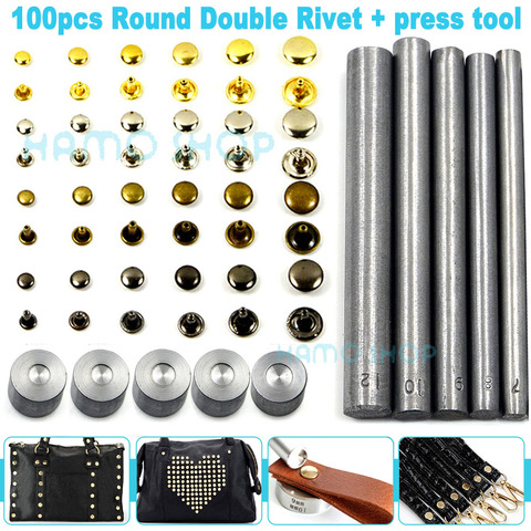 100pcs With Tool Round Double Cap Rivet Stud Collision Nail Metal Spike Rock Leather craft Shoe Bag Belt Garment Bracelet DIY ► Photo 1/6