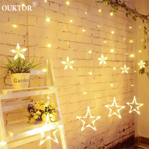 Christmas 2.5M Fairy Star Led Curtain String Lights 100-240V Xmas Garland String Lights For Home Wedding Party Holiday Dec ► Photo 1/6
