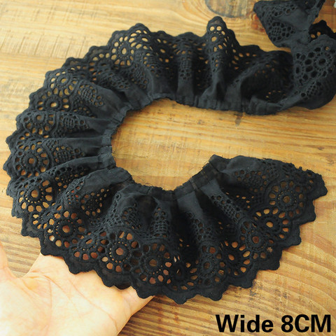 8CM Wide Black Cotton Hollow Out Embroidered Fabric Lace Collar Neckline Cuffs Trim Fringe Ribbon Dress DIY Apparel Accessories ► Photo 1/4