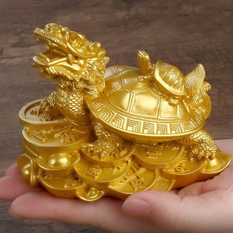 Resin Gold Feng Shui Dragon Turtle Figurine Tortoise Statue Coin Money Wealth Animal Ornaments For Home Office Table Decor ► Photo 1/6