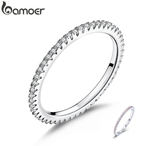 BAMOER Classic 925 Sterling Silver High Quality Circle Clear CZ Geometric Stackable Rings for Women Wedding Jewelry Gift SCR066 ► Photo 1/5
