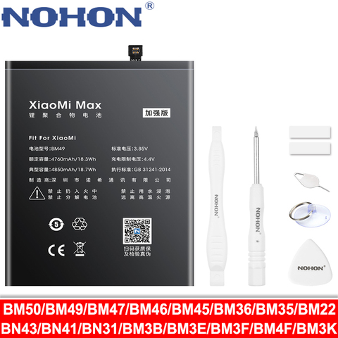 NOHON BM47 BM46 BN43 BN41 BN31 BM22 BM3L BM36 BM3E Battery For Xiaomi CC9 Mix 3 2 Mi 5 8 9 SE Pro Lite 4C 5S Max 5X Redmi 4X 3X ► Photo 1/6