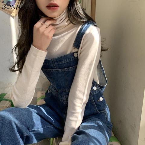 Denim Jumpsuits Women Solid Basic Overalls Korean Chic Sweet Girls High Street Womens Office Lady Elegant Long Pants Rompers New ► Photo 1/6