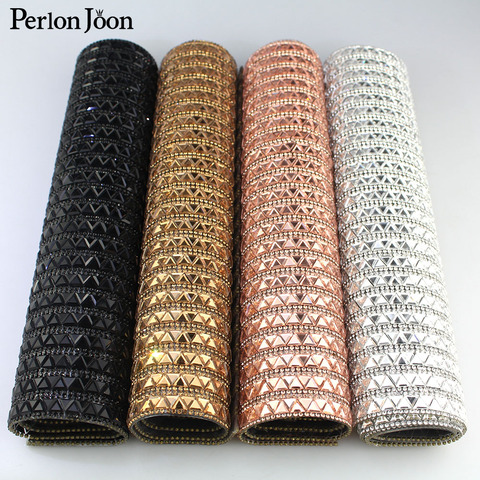 24*40cm Trianglses Glass Rhinestone Mesh Trim Hotfix crystal Fabric Sheets Strass DIY cut Applique For Dress Crafts TR071 ► Photo 1/6