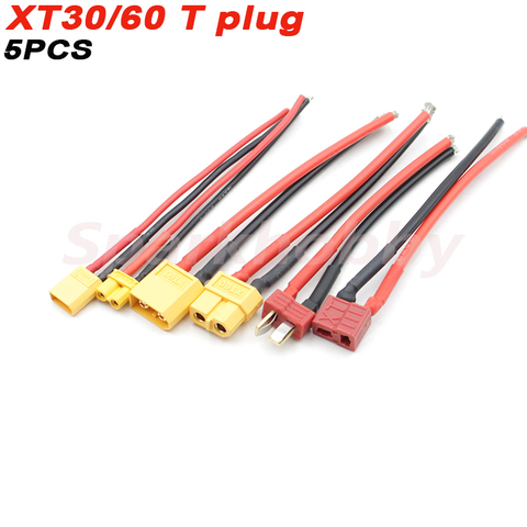 5PCS Sparkhobby XT60 XT30 T plug Connector Male / Female Connector plug Silicone Wire 14/18AWG RC Battery Cable long 100mm ► Photo 1/6