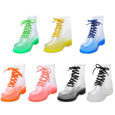 Fashion Women Rain Boots Mature Ladies Lace-up Waterproof Ladies Shoes Transparent Candy Color Soles Outdoor Girl Shoes ► Photo 1/6