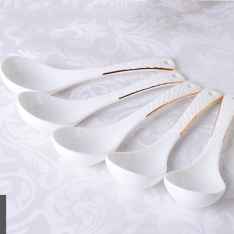 Nordic Hand-painted Gold Diamond Relief Ceramic Spoon Kitchen Household Bone China Soup Spoon Dessert Spoon Dinner Spoon ► Photo 1/3