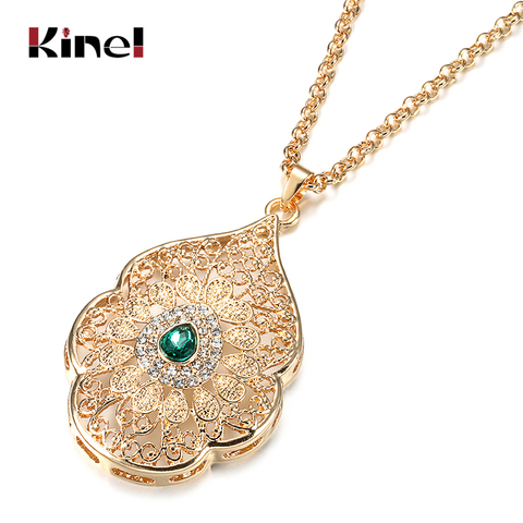 Kinel Morocco Gold Color Long Pendant Necklace for Women Caftan Flower Bijoux Indian Ethnic Wedding Jewelry Wholesale ► Photo 1/6