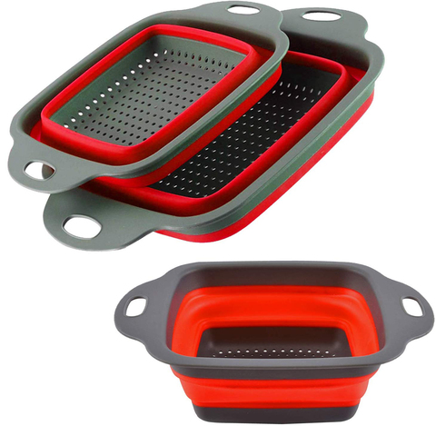 Square Collapsible Colander Silicone Kitchen Fruit Vegetable Washing Basket Strainer Foldable Drainer Kitchen Gadgets Tools ► Photo 1/6