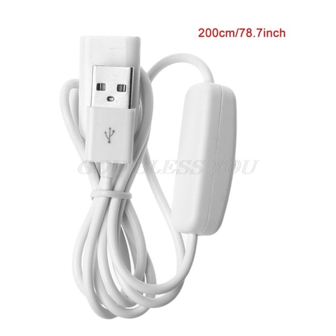1PCS 2m USB White Cable Male to Female with Switch ON/OFF Cable Extension Toggle for USB Lamp USB Fan Power Line Drop Shipping ► Photo 1/6