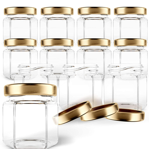 Hexagon Glass Jars  Premium Food-grade. Mini Jars With Lids For Gifts, Wedding Favors, Honey, Jams And More ► Photo 1/6