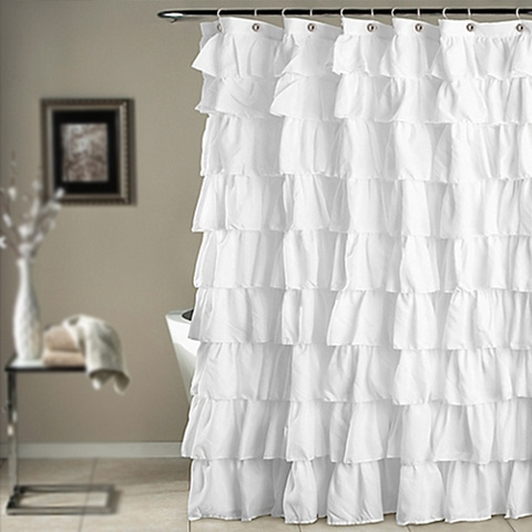 Shower Curtain Supplies Solid Bathroom Bath Decor Home White With Hooks ► Photo 1/6