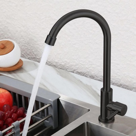 Matt black Single Cold kitchen faucet swivel kitchen  tap, Europe style total sink tap 304 stainless steel ► Photo 1/6