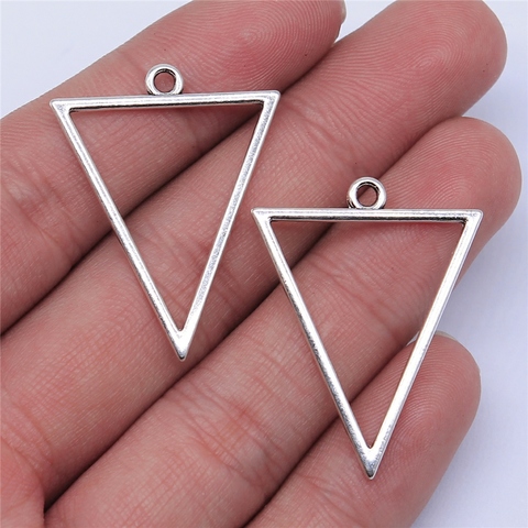 WYSIWYG 10pcs 34x25mm Antique Silver Color Hollow Geometric Triangle Earring Accessories Charms Pendant For Jewelry Making ► Photo 1/2