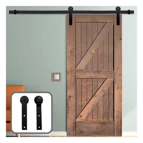 Gifsin 4-9.6FT  Sliding Barn Door Hardware Kit Top Mounted Hanger Track Black Steel Closet Door Roller Rail for Single Door ► Photo 1/6