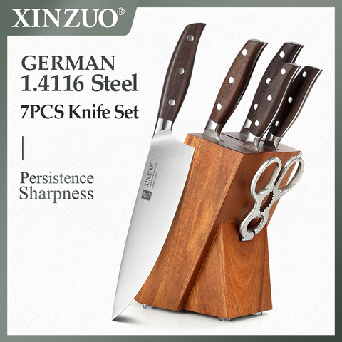 XINZUO 7PCS Knife Set with Holder & Scissors High Carbon Stainless Steel Knives Sets Vegetable Steak Best Chef Kitchen Tools ► Photo 1/6