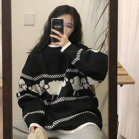 Woherb Harajuku Jumper 2022 Autumn Winter Knitted Sweater Pullover Women Cartoon Print Ins Hot Cute Sweaters Pull Femme ► Photo 1/6