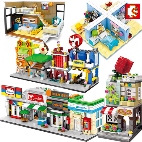 Sembo City Street View Architecture Building Blocks Friends House Shop Retail Store Cafe Restaurant Mininature Construction toys ► Photo 1/6