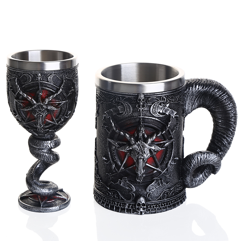 Halloween Mug Pentagram Horn Goblet Wine Glass Skull Beer Coffee Mugs Gothic Kitchen Bar Cool Cup Goblet 