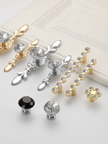 Luxury Diamond Crystal Handles Shoebox Cabinet Handles Closet Door  Drawer Knobs Wardrobe Pulls Pullers With Screws Hardware ► Photo 1/5