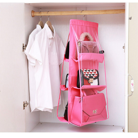 6 Pocket Double-sided Hanging Handbag Wardrobe Organizer Closet Transparent  Storage Bag Door Wall Clear Sundry Shoe Pouch - AliExpress
