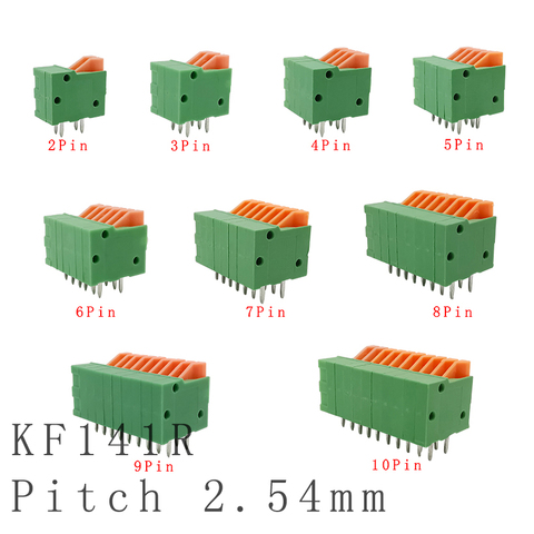 KF141R Pitch 2.54mm PCB Mounted Spring Screless Right Angle Terminal Blocks Connector 2/3/4/5/6/7/8/9/10Pin 150V 2A for 26-20AWG ► Photo 1/5