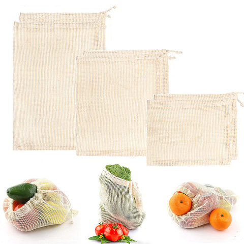 Eco Vegetable Reusable Bag Cotton Mesh Bags Produce Bag for Kitchen Fruit Vegetable Bags Reusable Cotton Shopping Bag ► Photo 1/6