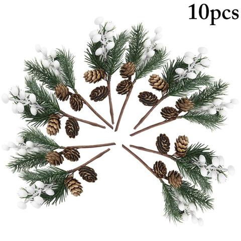 10pcs Christmas Berry Pick Pinecone Simulated Pine Needle Branch Small Pine Twig For Wedding Party Floral Decor Flower Crafts ► Photo 1/6