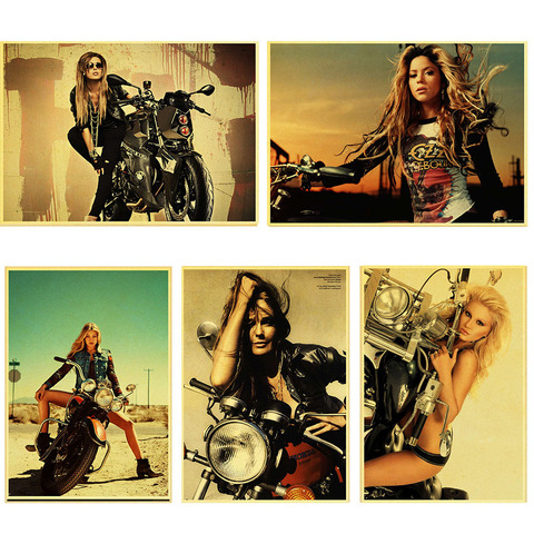 Motorcycle Girl Kraft Paper/Wall Decor/Bar Poster/Decorative Painting/Retro Poster ► Photo 1/6