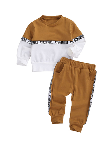 Toddler Kids Baby Boys Clothes Set Long-sleeved Letter Personality Round Neck Hoodies and Solid Color Elastic Long Pants ► Photo 1/6