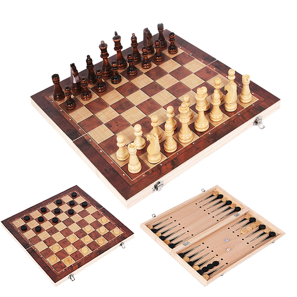 3in1 Magnetic Chessboard Chess Wooden Set Folding Pieces Wood Board Travel Game 