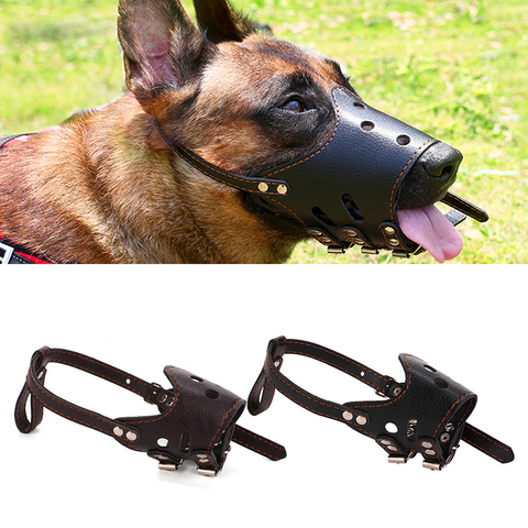 PU Leather Pet Dog Muzzle Adjustable Breathable Mask Anti Bark Bite Chew Safety for Small Large Dogs Mouth Soft Muzzles Training ► Photo 1/6