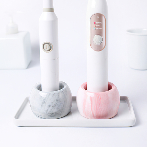 Ceramic Electric Toothbrush Holder Nordic Powder Gray Marbling Round Base Hotel Family Bathroom Decoration Storage Supplies ► Photo 1/6