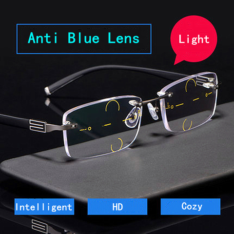 Ultralight Progressive Multifocal Reading Glasses Men's Distance And Near Dual-Use Smart Zoom Anti-Blue Rimless Glasses 58038 ► Photo 1/6